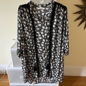 K-fashion Oversized Tunic with Tassels and Tulle Ruffle Detail